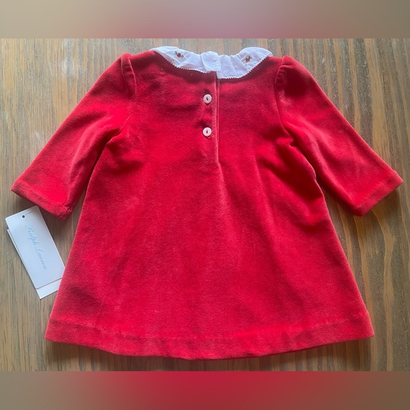 NWT Ralph Lauren Red Velour Embroidered Hand Smocked Dress & Bloomers Infant 3M - Picture 6 of 15